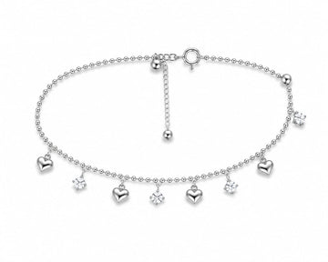 Amorette, armband i äkta silver med små hjärtan och gnistrande stenar