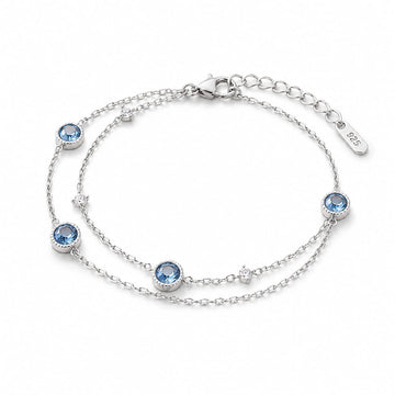 Lumi, armband i äkta silver med dubbla kedjor och himmelsblå kristaller
