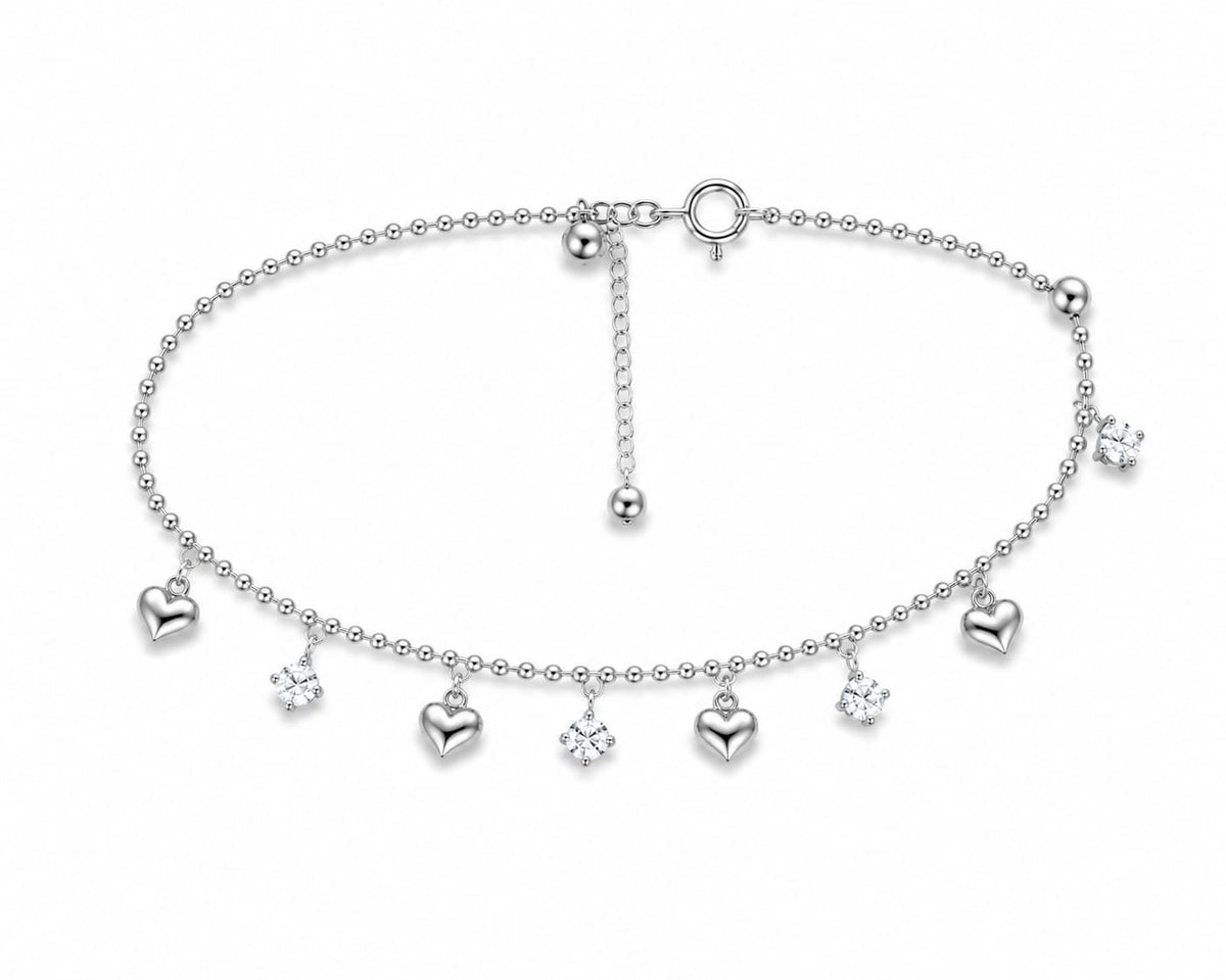Amorette, armband i äkta silver med små hjärtan och gnistrande stenar