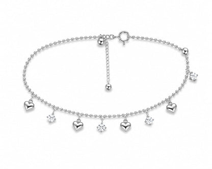 Amorette, armband i äkta silver med små hjärtan och gnistrande stenar