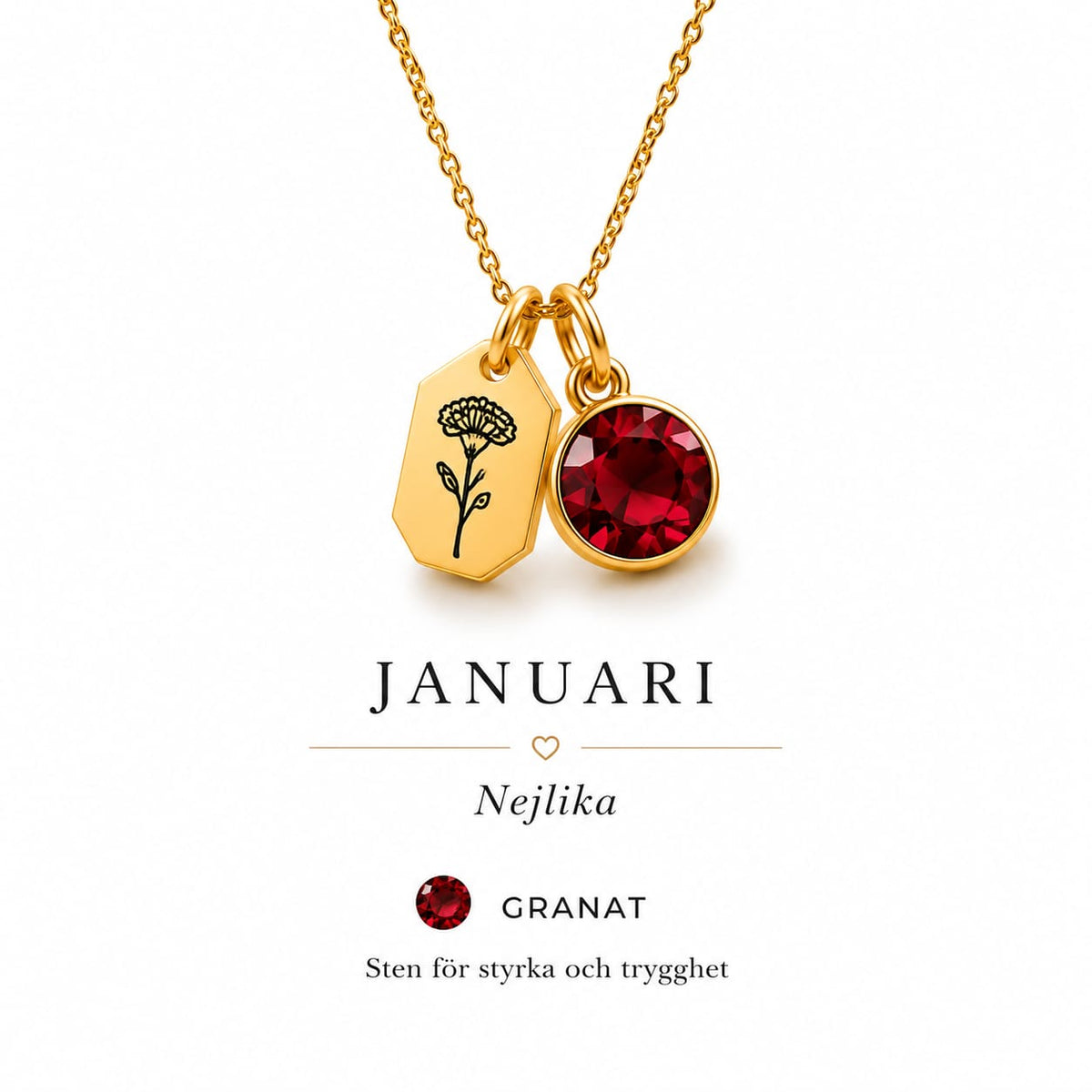 Bloom för Januari, nejlika och granat