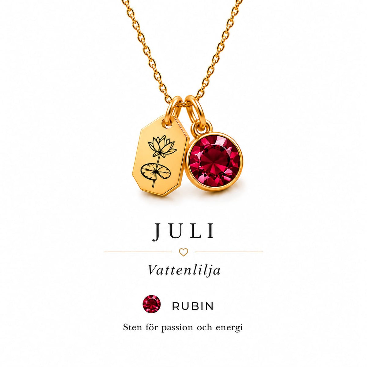 Bloom för Juli, vattenlilja och rubin